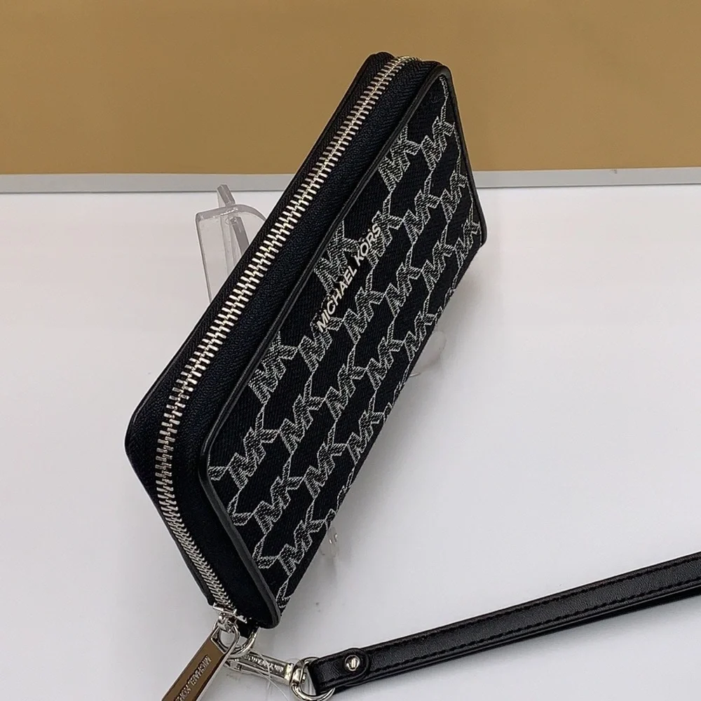 Michael Kors Jet Set Travel Large Phone Case Wristlet Wallet Black Glitter Multi